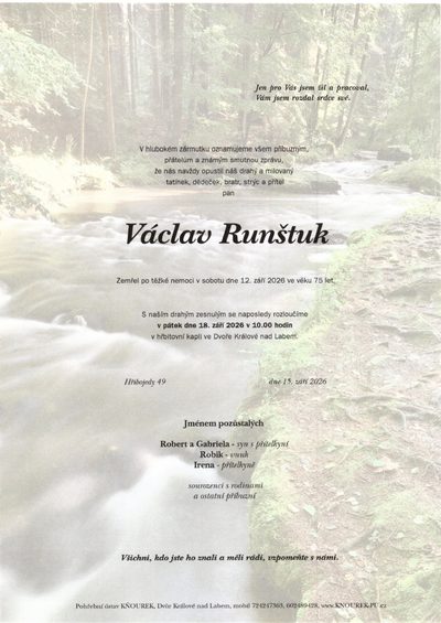 Smuteční oznámení – Václav Runštuk
