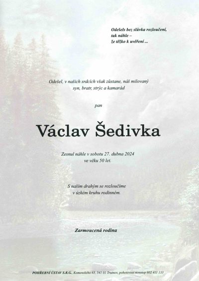 Smuteční oznámení – Václav Šedivka