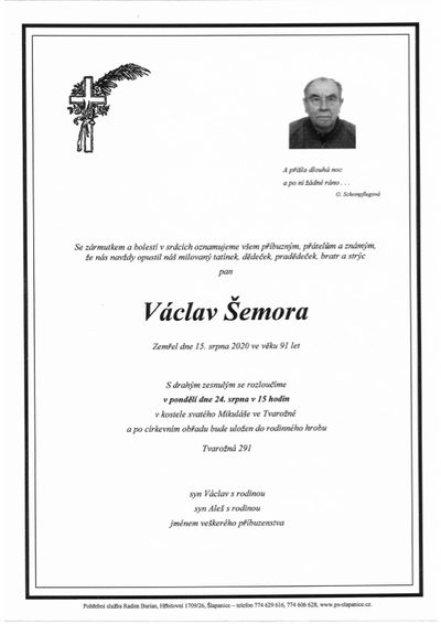 Smuteční oznámení – Václav Šemora