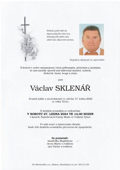 Smuteční oznámení – Václav Sklenář