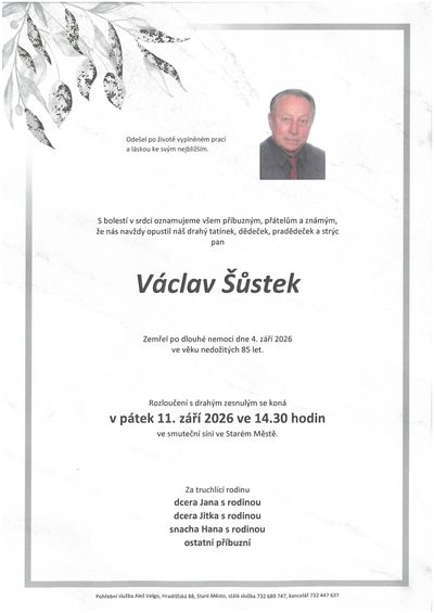 Smuteční oznámení – Václav Šůstek