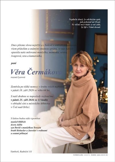 Smuteční oznámení – Věra Čermáková