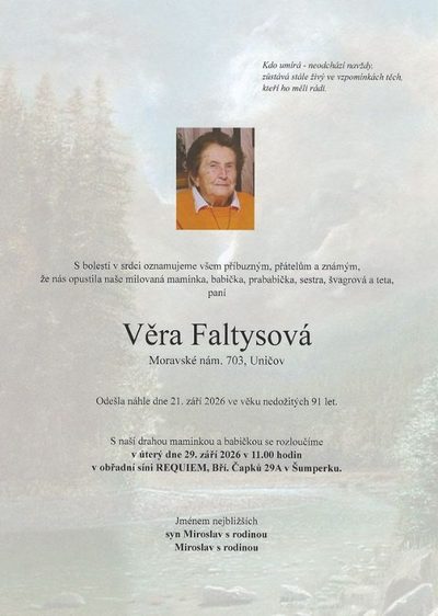 Smuteční oznámení – Věra Faltýsová