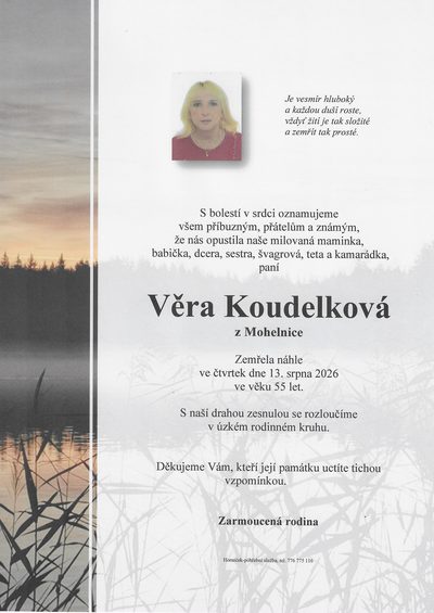 Smuteční oznámení – Věra Koudelková