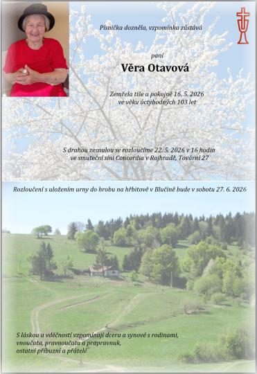 Smuteční oznámení – Věra Otavová