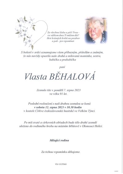 Smuteční oznámení – Via Ultima