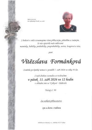 Smuteční oznámení – Vítězslava Formánková