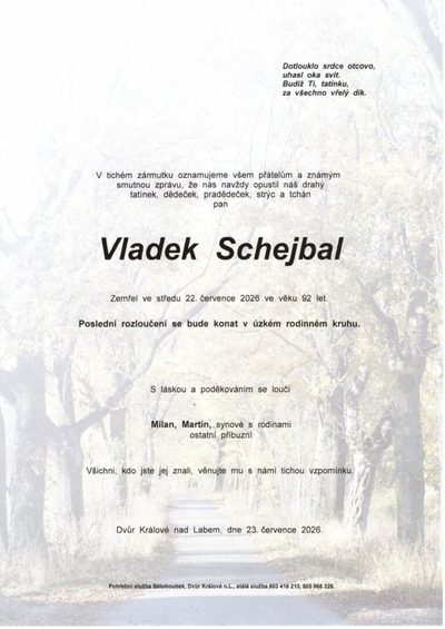 Smuteční oznámení – Vladek Schejbal