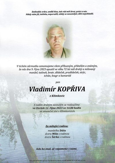 Smuteční oznámení – Vladimír Kopřiva