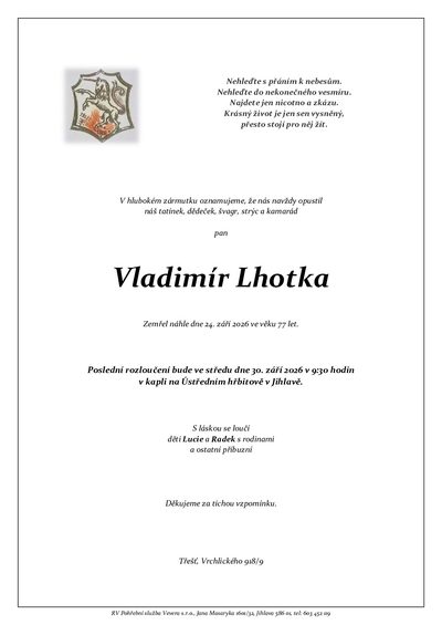 Smuteční oznámení – Vladimír Lhotka