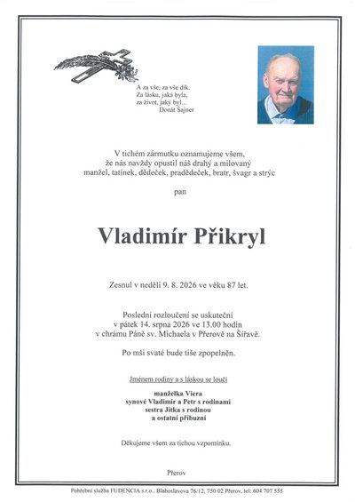 Smuteční oznámení – Vladimír Přikryl