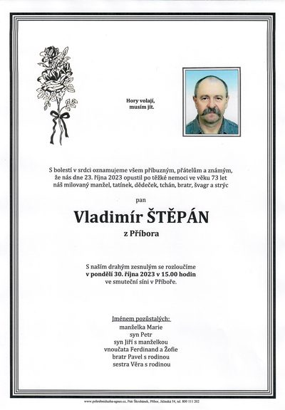 Smuteční oznámení – Vladimír Štěpán