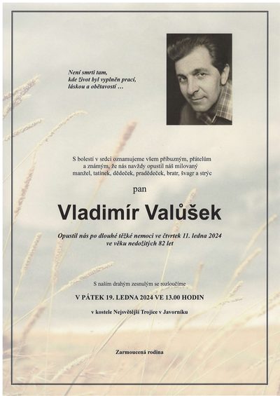 Smuteční oznámení – vladimir valůšek Parte Vladimir