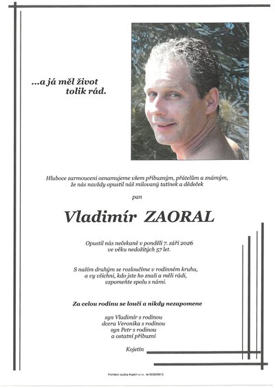Smuteční oznámení – Vladimír Zaoral