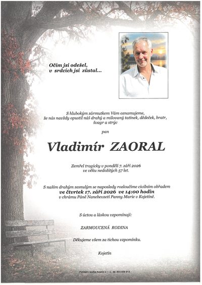 Smuteční oznámení – Vladimír Zaoral