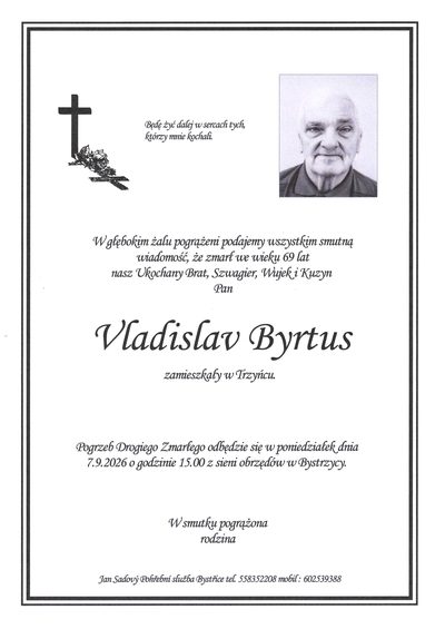 Smuteční oznámení – Vladislav Byrtus