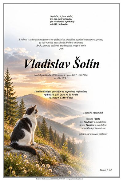 Smuteční oznámení – Vladislav Šolín