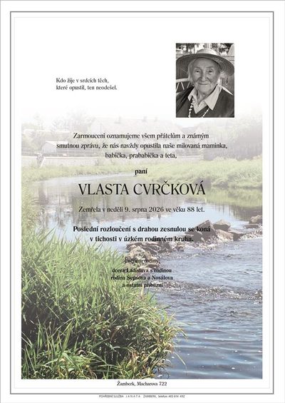 Smuteční oznámení – Vlasta Cvrčková