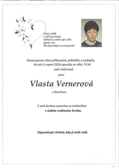 Smuteční oznámení – Vlasta Vernerová