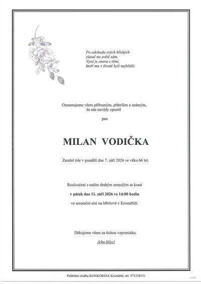 Smuteční oznámení – Vodička Milan