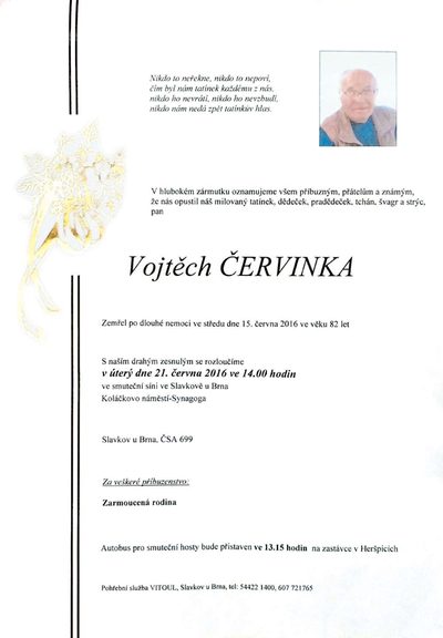 Smuteční oznámení – Vojtěch Červinka