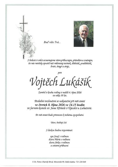 Smuteční oznámení – Vojtěch Lukášík