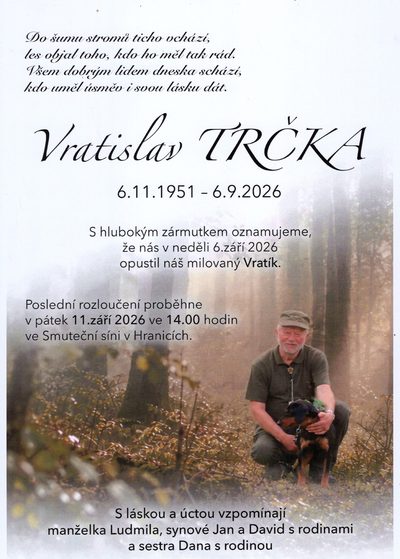 Smuteční oznámení – Vratislav Trčka