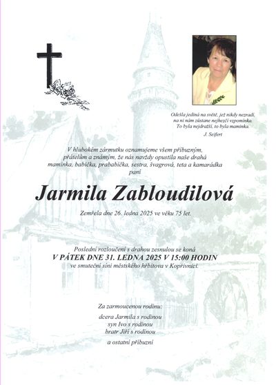 Smuteční oznámení – Zabloudilova Jarmila Sken