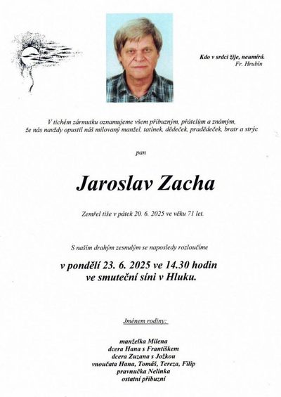 Smuteční oznámení – Zacha Jaroslav