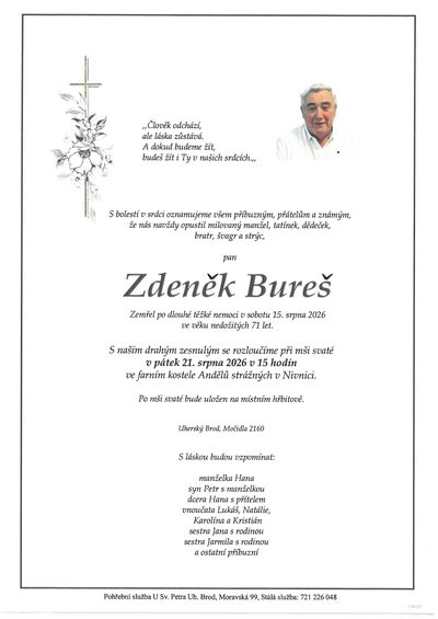Smuteční oznámení – Zdeněk Bureš