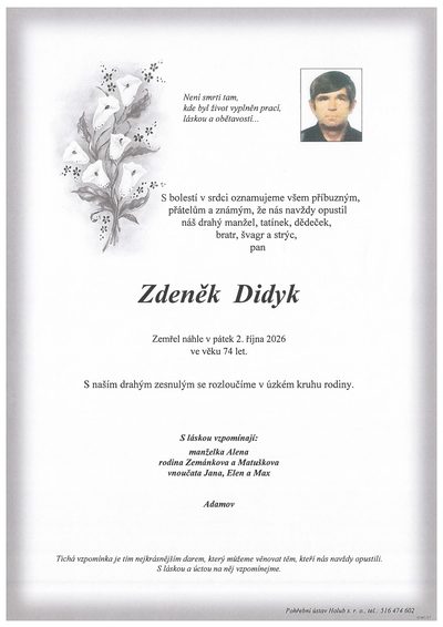 Smuteční oznámení – Zdeněk Didyk