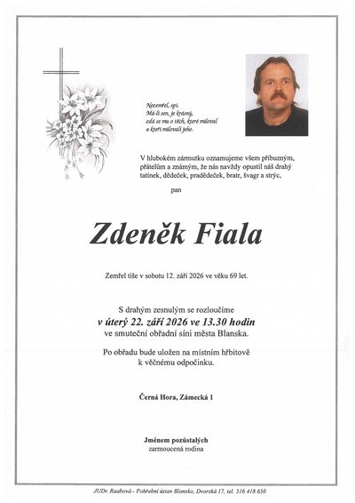 Smuteční oznámení – Zdeněk Fiala