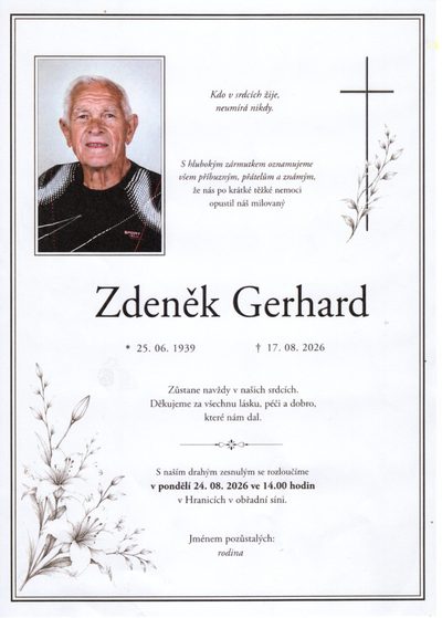 Smuteční oznámení – Zdeněk Gerhard