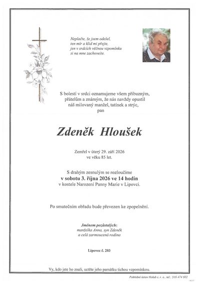 Smuteční oznámení – Zdeněk Hloušek