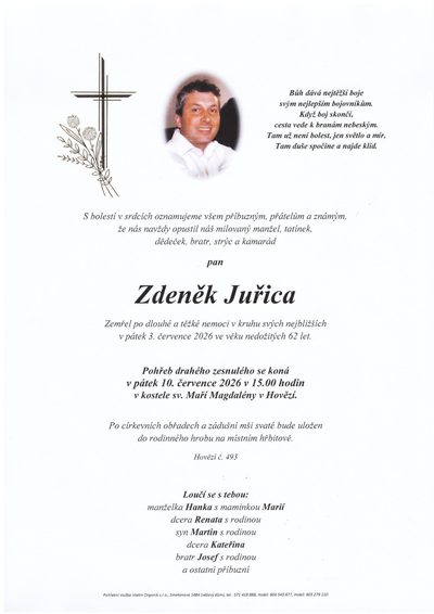 Smuteční oznámení – Zdeněk Juřica