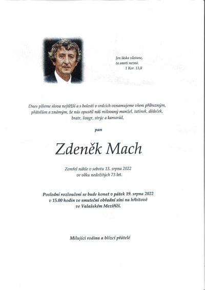 Smuteční oznámení – Zdeněk Mach