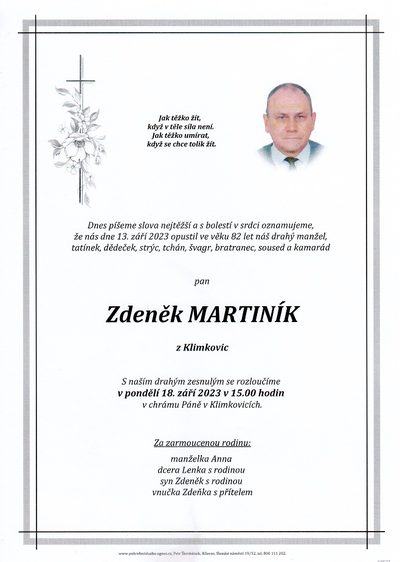 Smuteční oznámení – Zdeněk Martiník