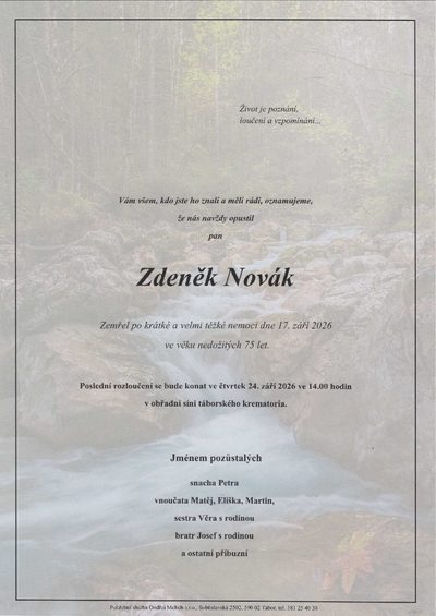 Smuteční oznámení – Zdeněk Novák