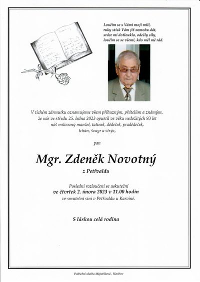 Smuteční oznámení – Mgr. Zdeněk Novotný
