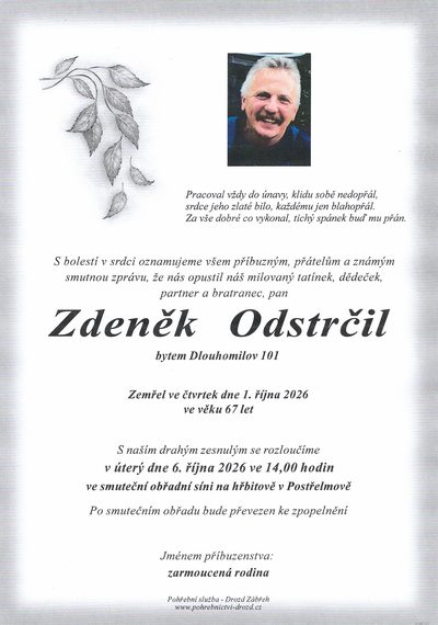 Smuteční oznámení – Zdeněk Odstrčil