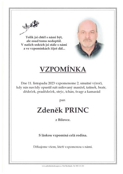 Smuteční oznámení – Zdeněk Princ