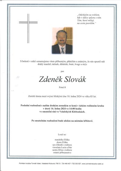 Smuteční oznámení – Zdeněk Slovák