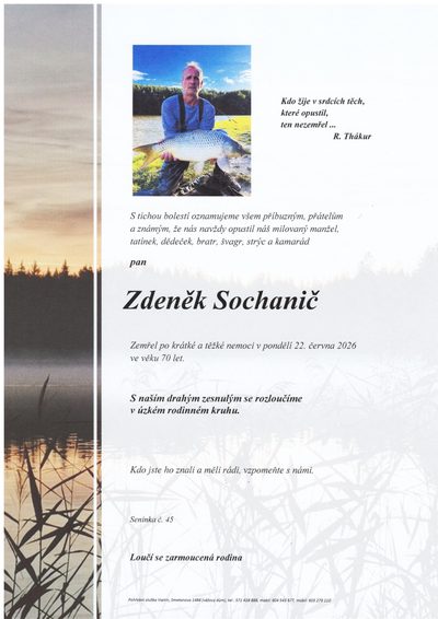 Smuteční oznámení – Zdeněk Sochanič