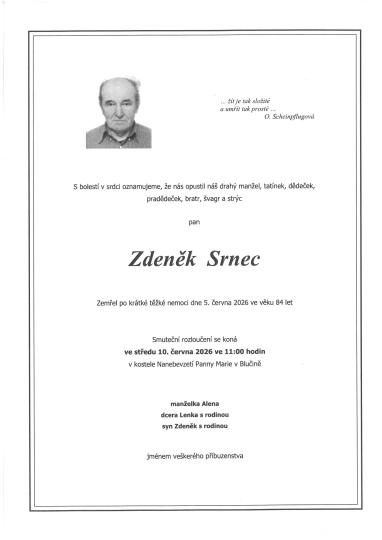 Smuteční oznámení – Zdeněk Srnec