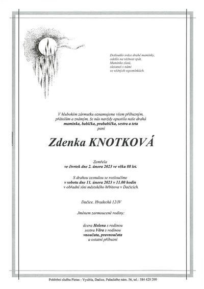 Smuteční oznámení – Zdenka Knotková