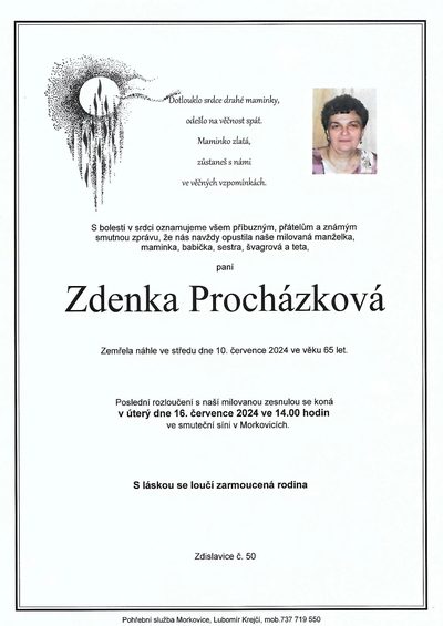 Smuteční oznámení – Zdenka Procházková