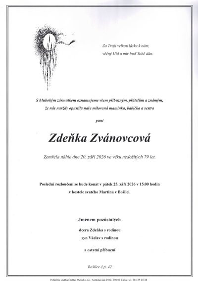 Smuteční oznámení – Zdeňka Zvánovcová