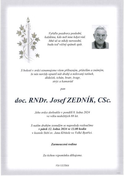 Smuteční oznámení – Zednik Josef