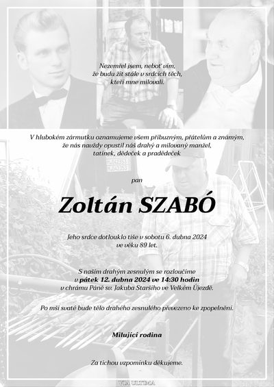 Smuteční oznámení – Zoltán Szabó